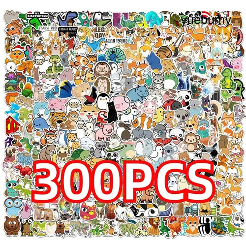 100/300PCS Mix Cute Cartoon Animals Graffiti Stickers DIY Phone Guitar Laptop Notebook Suitcase Cup Waterproof Sticker