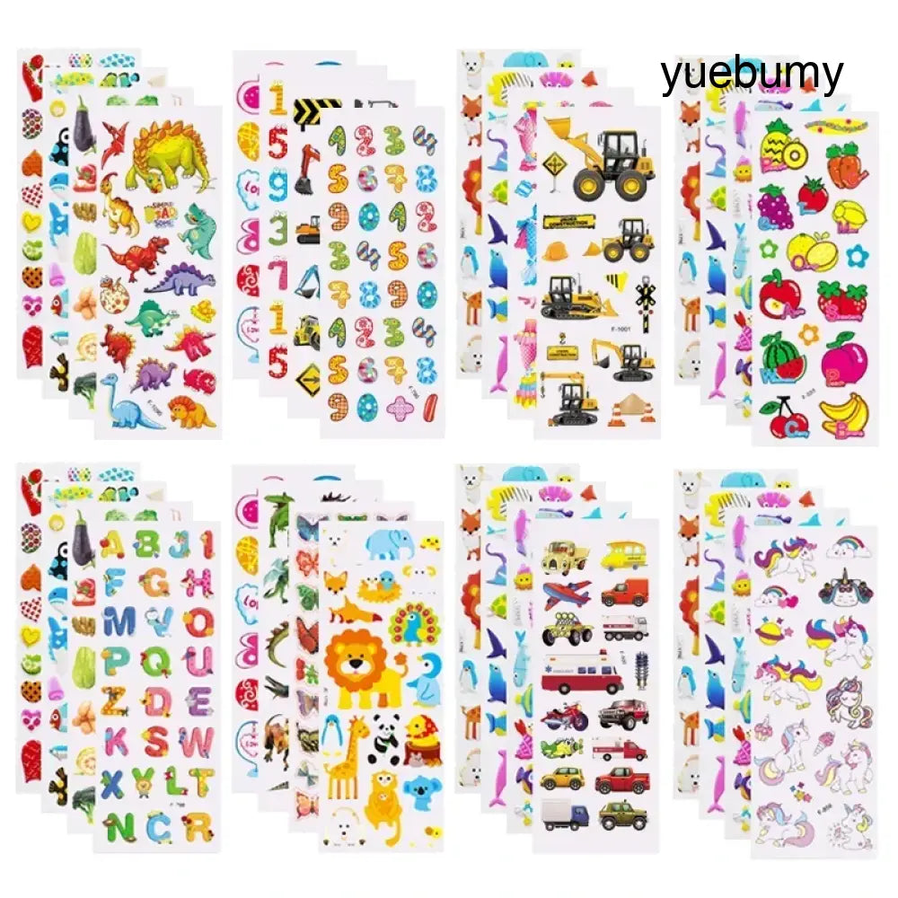 5 Sheets Kids Stickers Puffy Stickers for Children Birthday Christmas New Year Gift for Girl Boy Scrapbooking Cartoon
