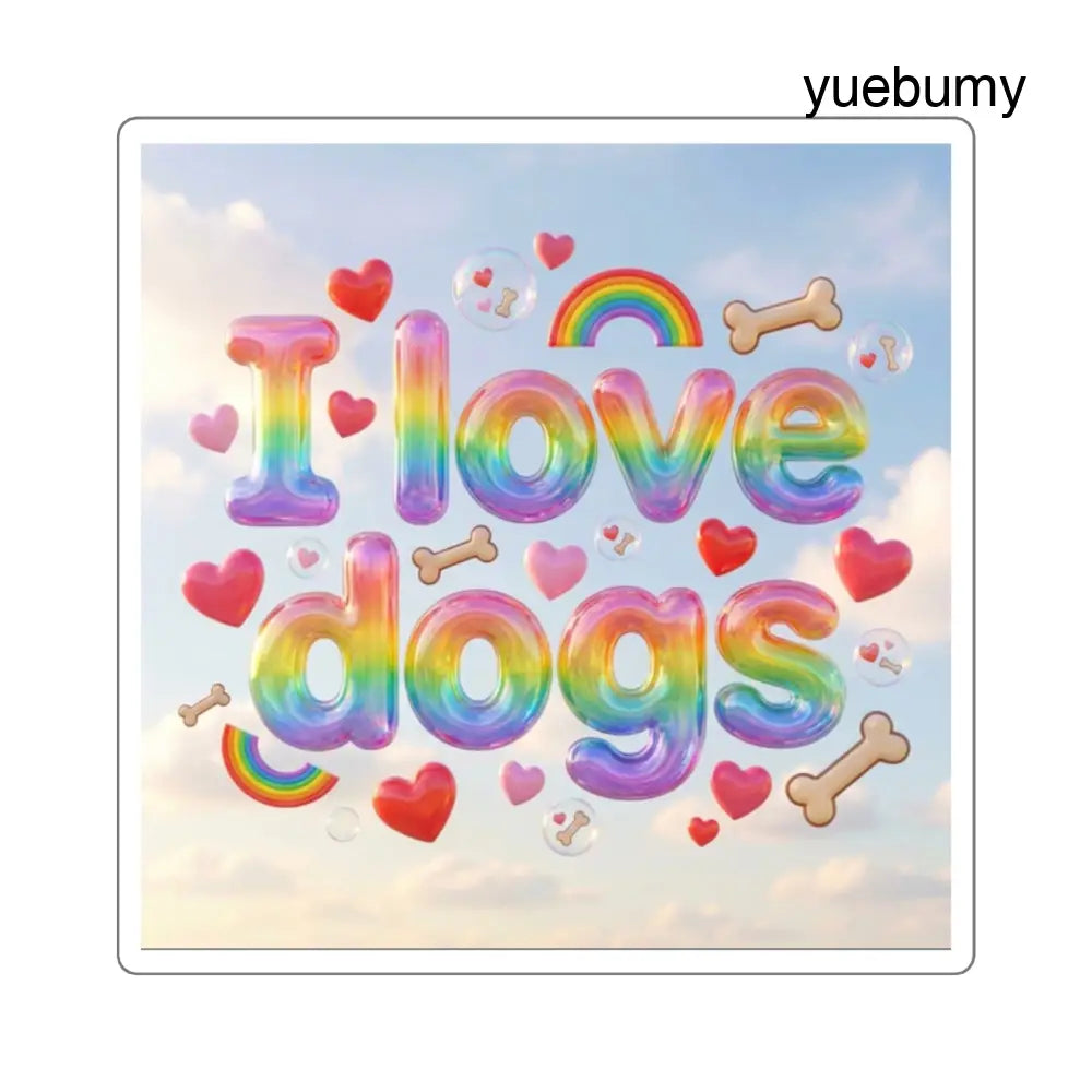 I Love Dogs Rainbow Square Sticker, Cute Dog Lover Laptop Decal - 2’’ × 2’’ / White - Paper products