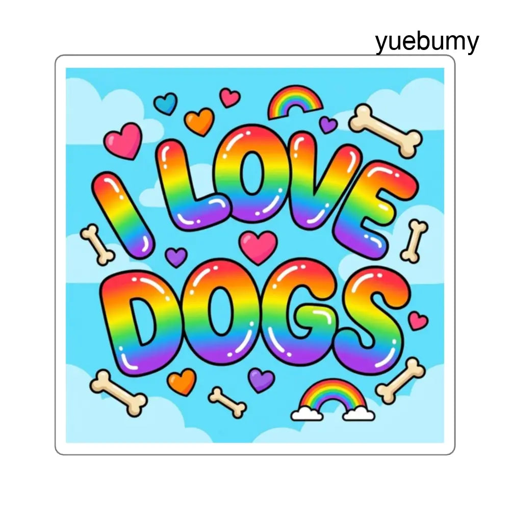 I Love Dogs Rainbow Square Sticker, Cute Dog Lover Laptop Decal - 2’’ × 2’’ / White - Stickers