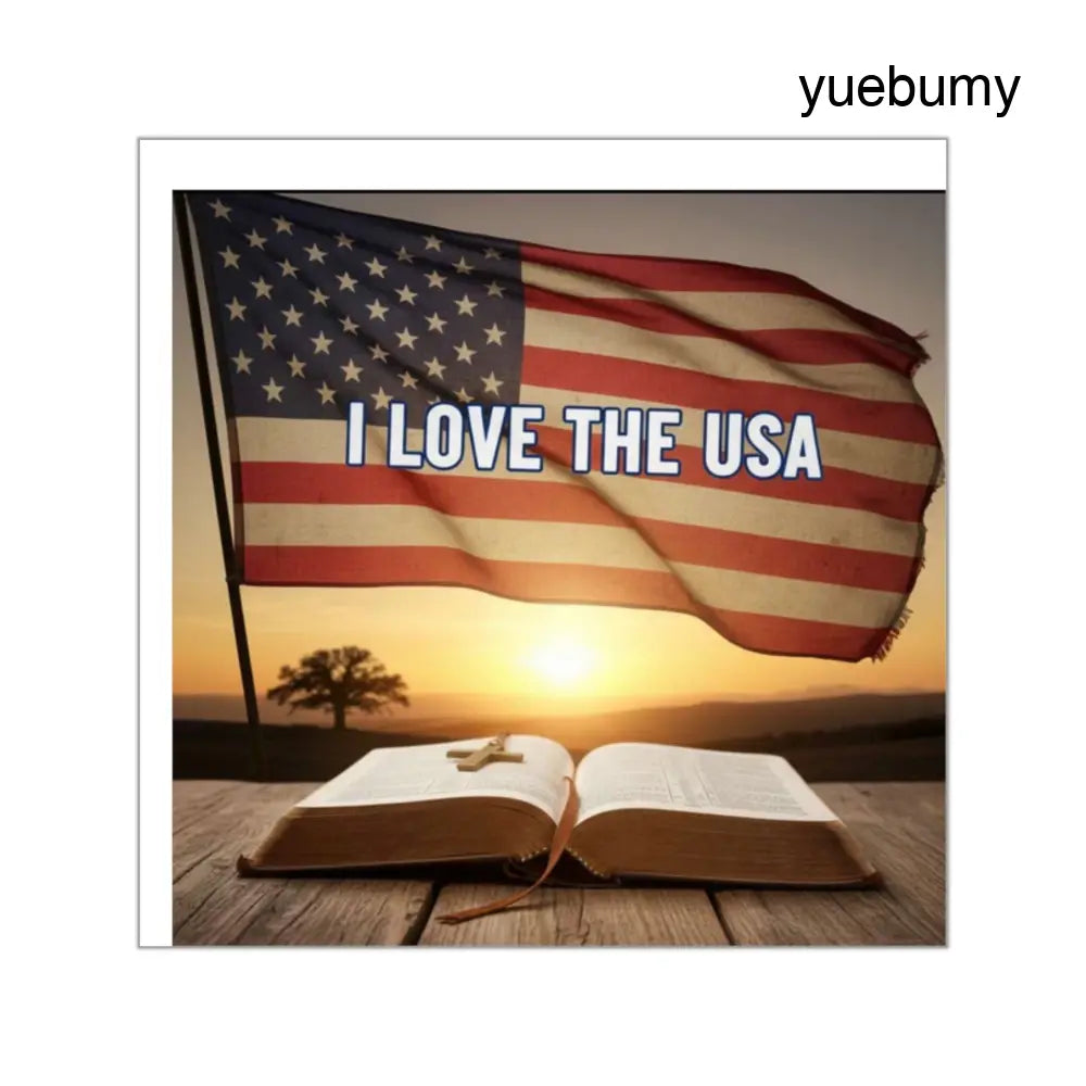 I Love the USA Square Vinyl Sticker, Patriotic American Flag Decal - 2’’ × 2’’ - Stickers
