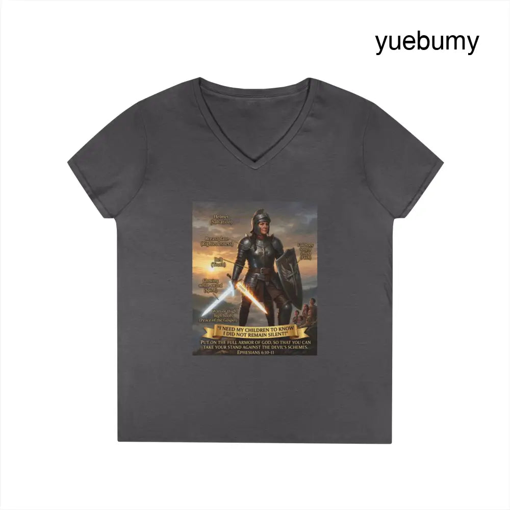 Ladies’ V-Neck T-Shirt, Inspirational Warrior Artwork Tee - S / Charcoal - V-neck