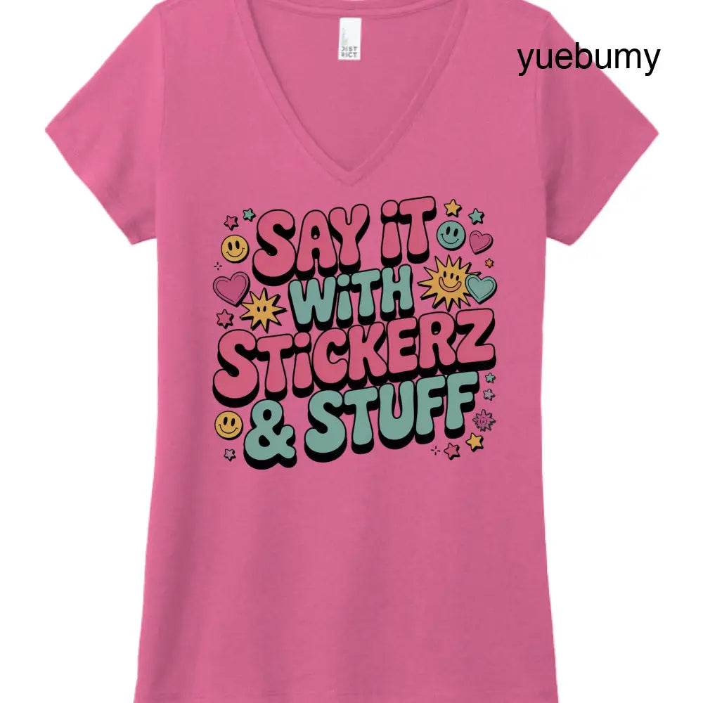 Say it with Stickerz 2 - Fuchsia Frost / XS - Printed T-Shirts